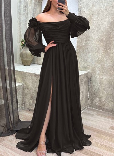 Off-The-Shoulder Long Sleeves Flowers Mother Of The Bride Dresses With Chiffon