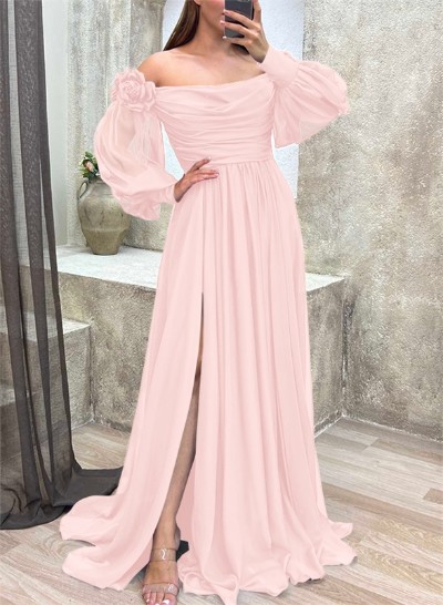 Off-The-Shoulder Long Sleeves Flowers Mother Of The Bride Dresses With Chiffon