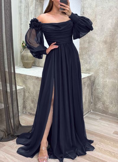 Off-The-Shoulder Long Sleeves Flowers Mother Of The Bride Dresses With Chiffon