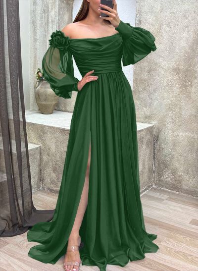 Off-The-Shoulder Long Sleeves Flowers Mother Of The Bride Dresses With Chiffon