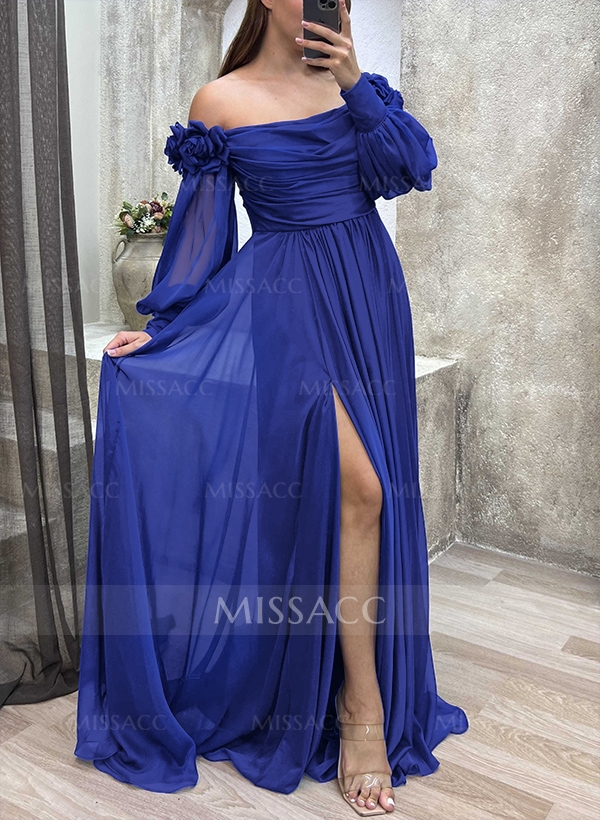 Off-The-Shoulder Long Sleeves Flowers Mother Of The Bride Dresses With Chiffon
