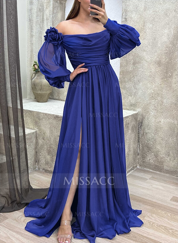 Off-The-Shoulder Long Sleeves Flowers Mother Of The Bride Dresses With Chiffon