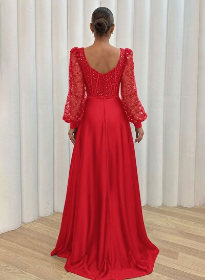 Sequined V-Neck Long Sleeves A-Line Prom Dresses