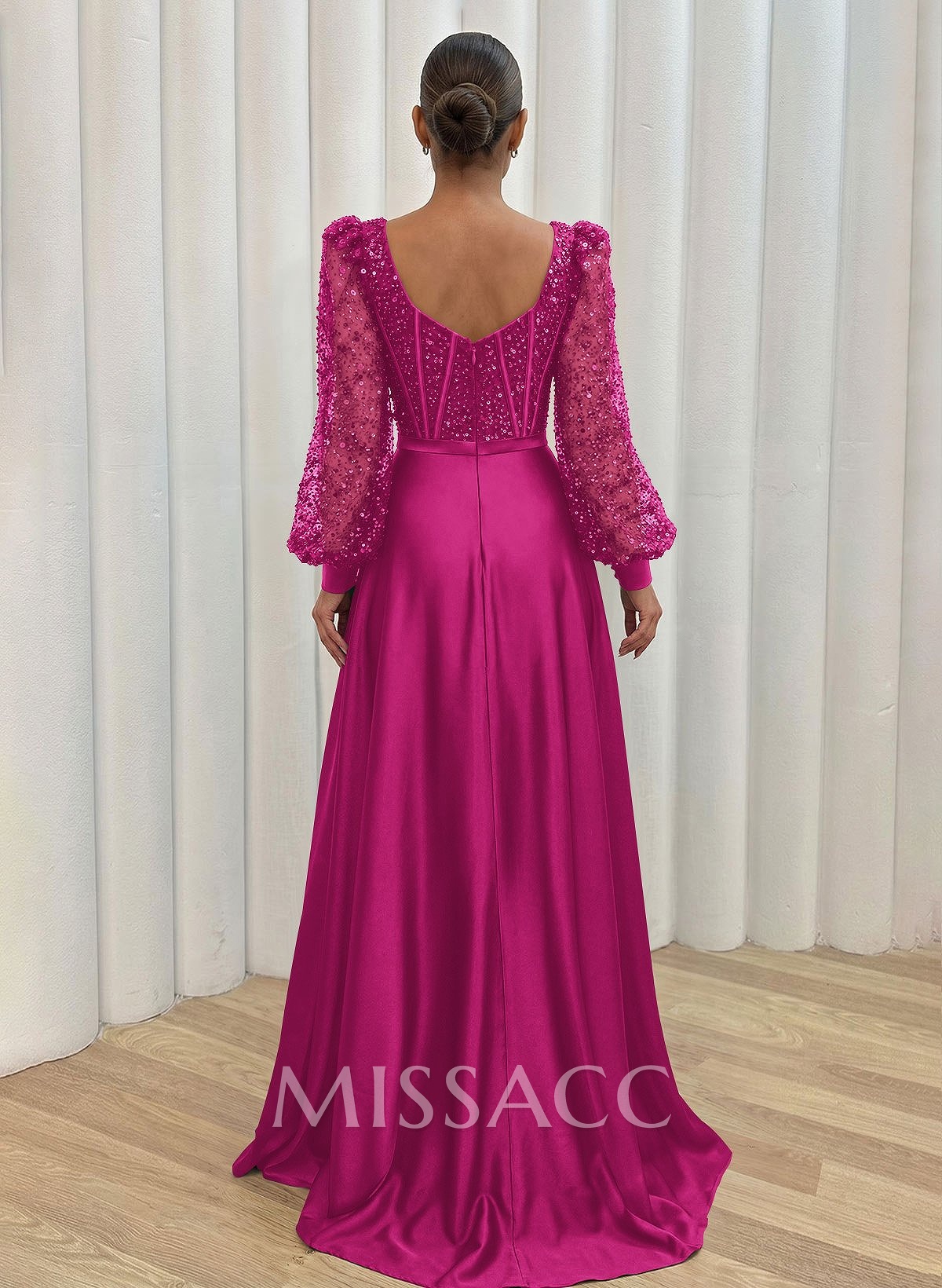 Sequined V-Neck Long Sleeves A-Line Prom Dresses Sequined V-Neck Long Sleeves A-Line Prom Dresses