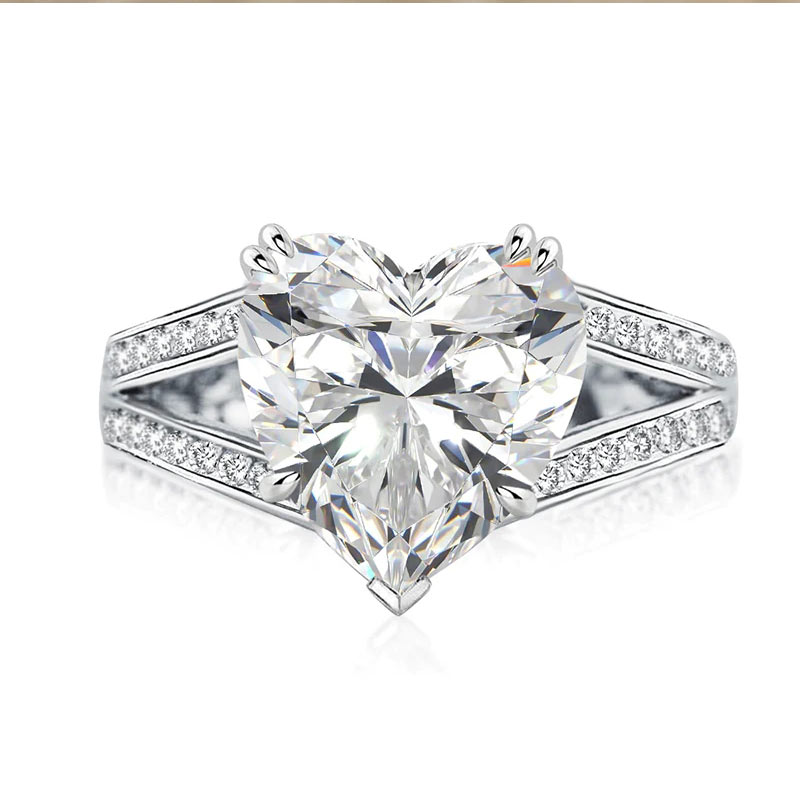 Exquisite 5.0 Carat Heart Cut Engagement Ring In Sterling Silver