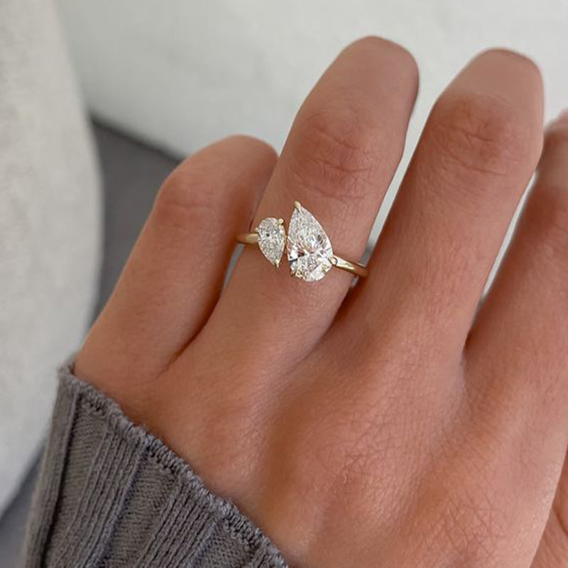 Unique Two Pear Cut Women's Engagement Ring In Gold