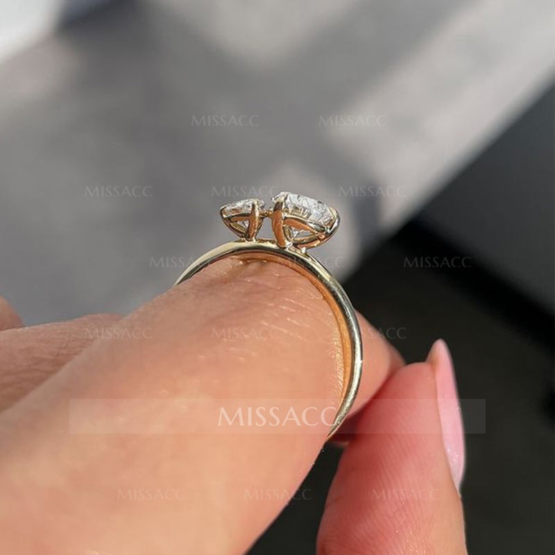 Unique Two Pear Cut Women's Engagement Ring In Gold