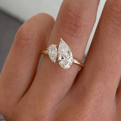 Unique Two Pear Cut Women's Engagement Ring In Gold