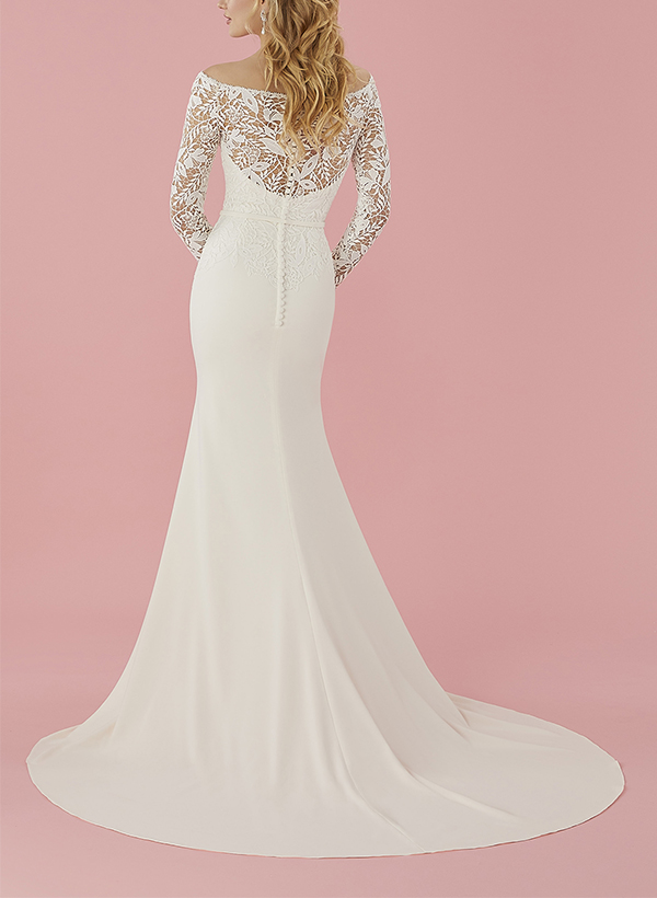 Mermaid Off-The-Shoulder Long Sleeves Lace/Elastic Satin Wedding Dresses