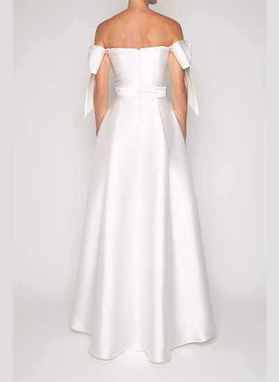 A-Line Off-The-Shoulder Satin Wedding Dresses With Bow(s)/Pockets