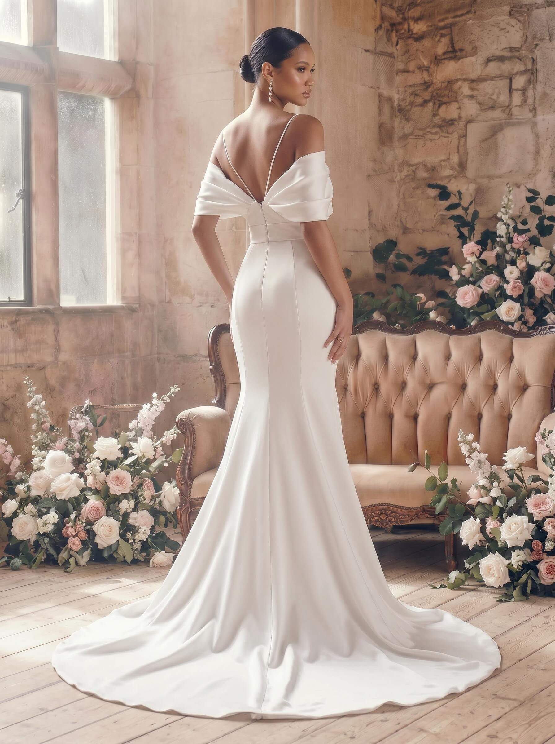 Mermaid Off-The-Shoulder Sleeveless Sweep Train Charmeuse Wedding Dresses