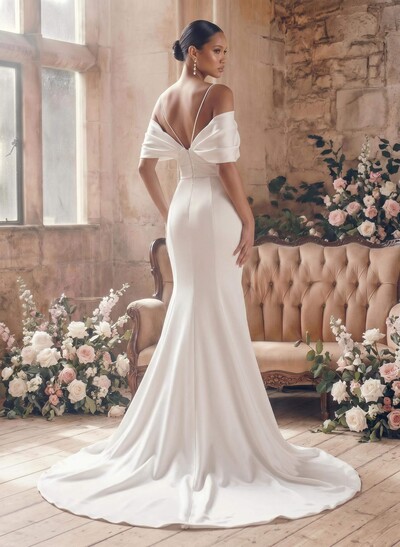 Mermaid Off-The-Shoulder Sleeveless Sweep Train Charmeuse Wedding Dresses