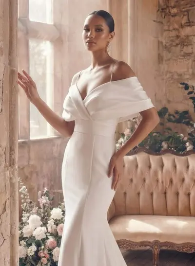 Mermaid Off-The-Shoulder Sleeveless Sweep Train Charmeuse Wedding Dresses