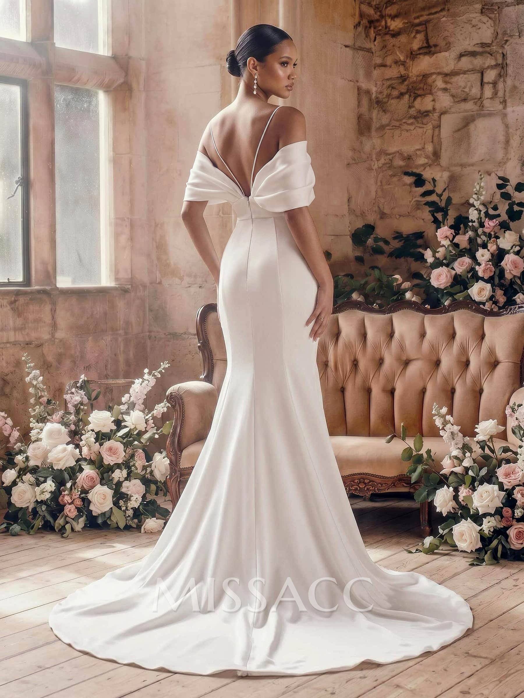 Mermaid Off-The-Shoulder Sleeveless Sweep Train Charmeuse Wedding Dresses Mermaid Off-The-Shoulder Sleeveless Sweep Train Charmeuse Wedding Dresses