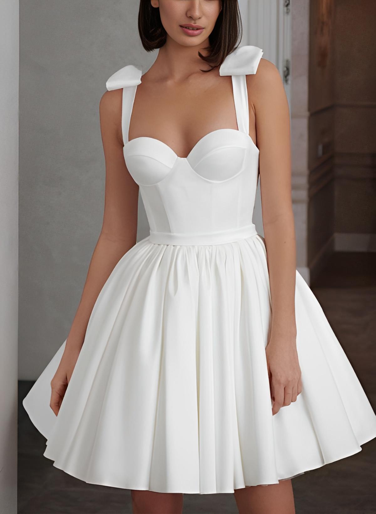 Sweet A-Line Sweetheart Sleeveless Short/Mini Satin Wedding Dresses