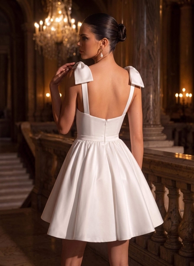 Sweet A-Line Sweetheart Sleeveless Short/Mini Satin Wedding Dresses