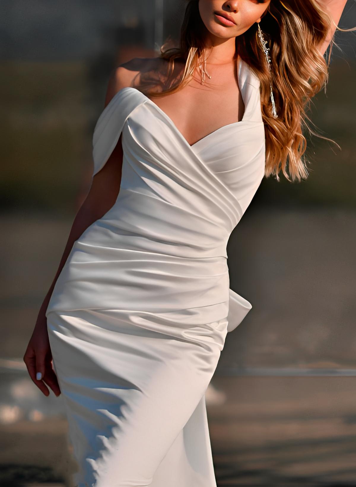Mermaid Sleeveless Court Train Elastic Satin Wedding Dresses With Bow(s)