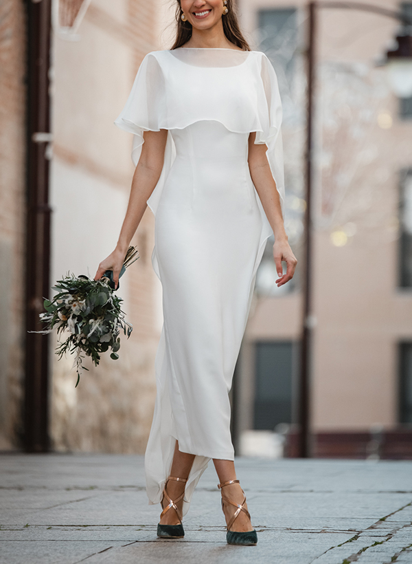 A-Line Scoop Neck Sleeveless Ankle-Length Wedding Dresses