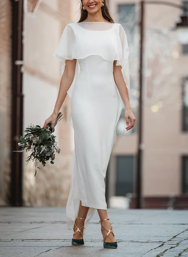 Missacc Ivory Bride A-Line Scoop Neck Sleeveless Ankle-Length Wedding Dresses