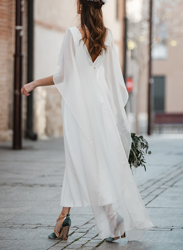 A-Line Scoop Neck Sleeveless Ankle-Length Wedding Dresses
