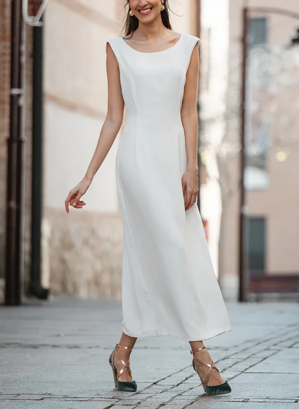 Missacc Ivory Bride A-Line Scoop Neck Sleeveless Ankle-Length Wedding Dresses Missacc Ivory Bride A-Line Scoop Neck Sleeveless Ankle-Length Wedding Dresses