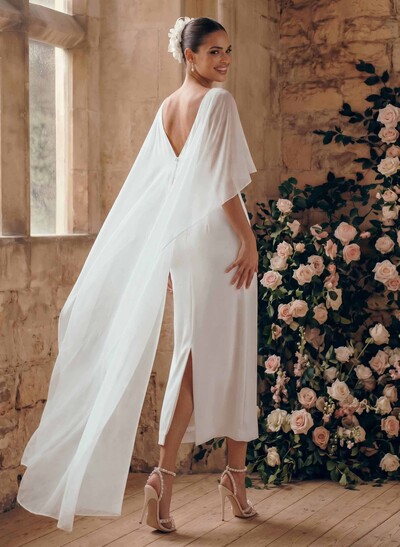 A-Line Scoop Neck Sleeveless Ankle-Length Wedding Dresses