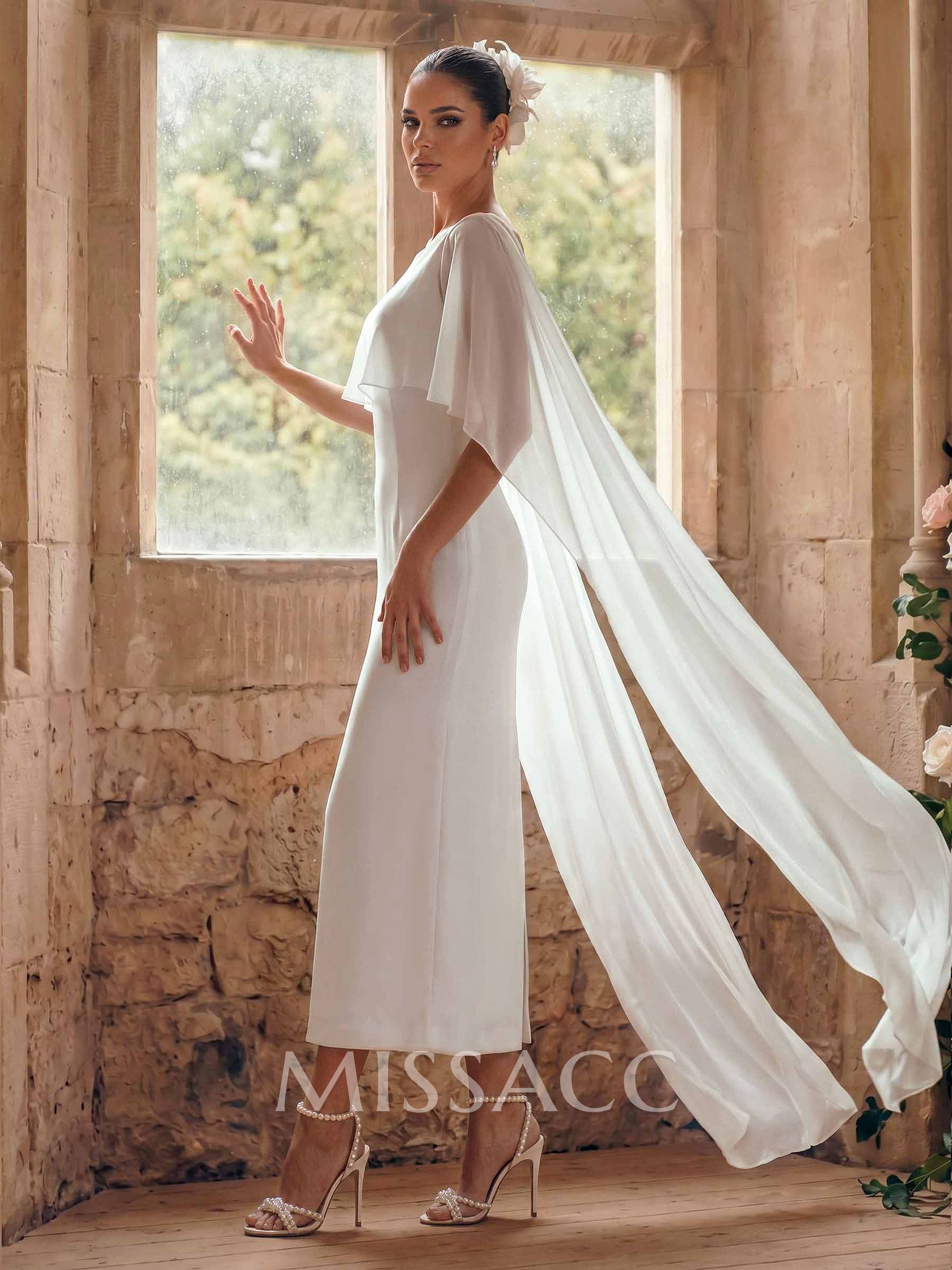 A-Line Scoop Neck Sleeveless Ankle-Length Wedding Dresses