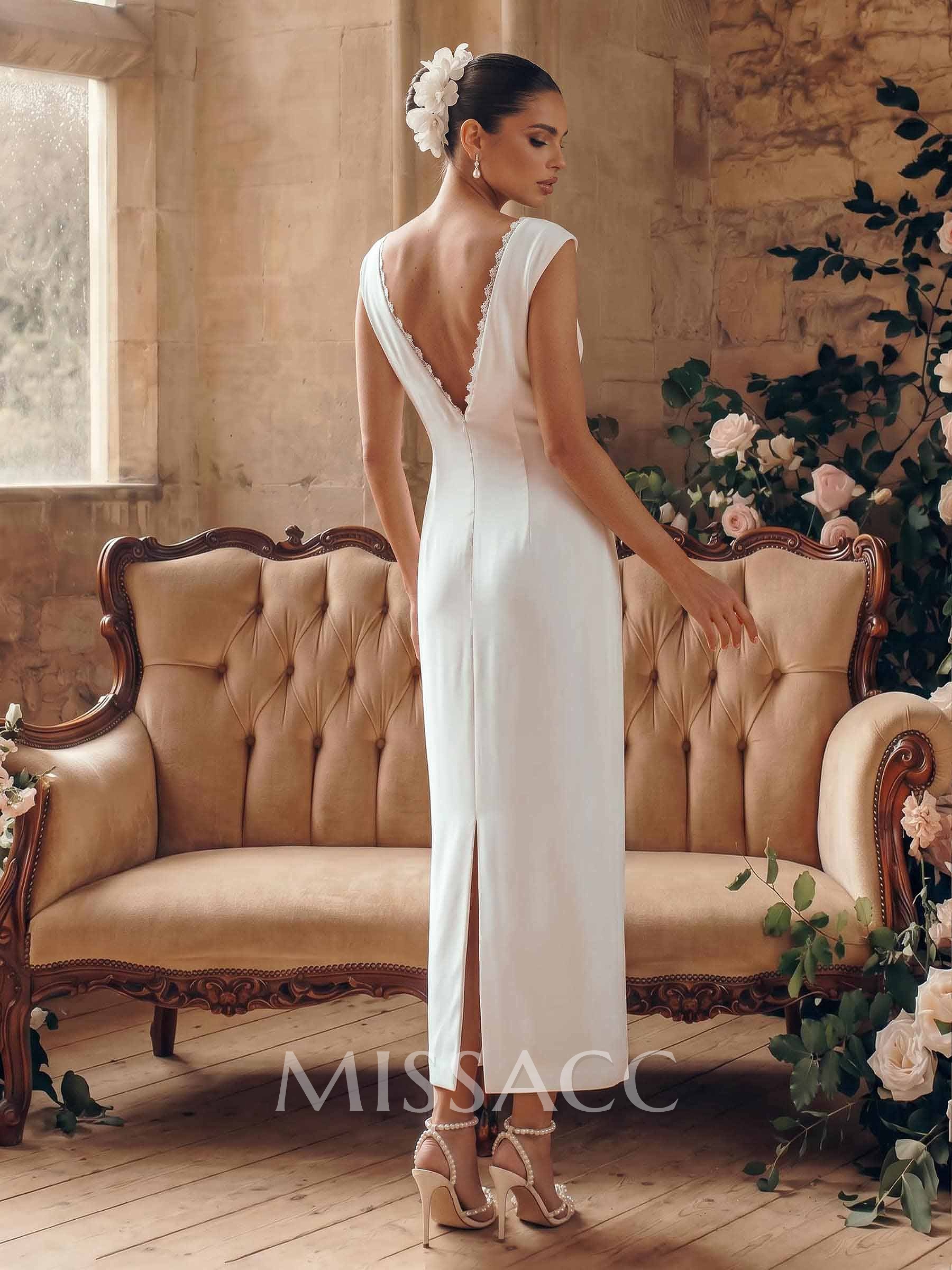 A-Line Scoop Neck Sleeveless Ankle-Length Wedding Dresses