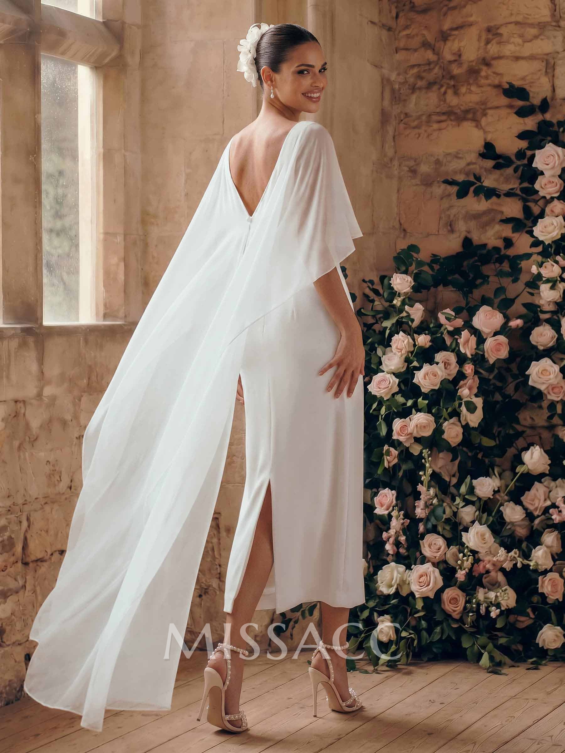 A-Line Scoop Neck Sleeveless Ankle-Length Wedding Dresses