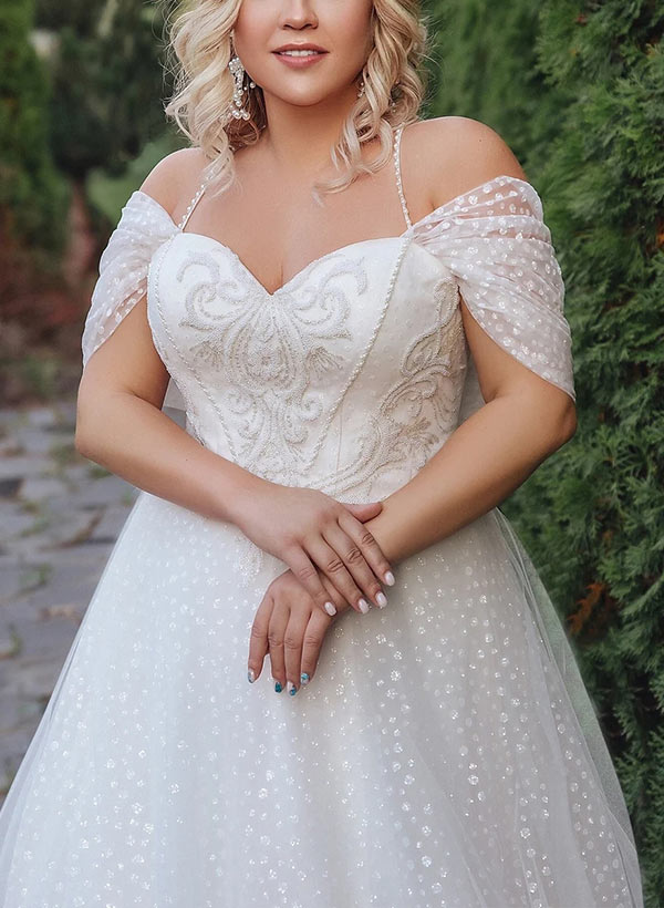 Plus Size A-Line Sweetheart Sleeveless Sweep Train Lace Wedding Dresses