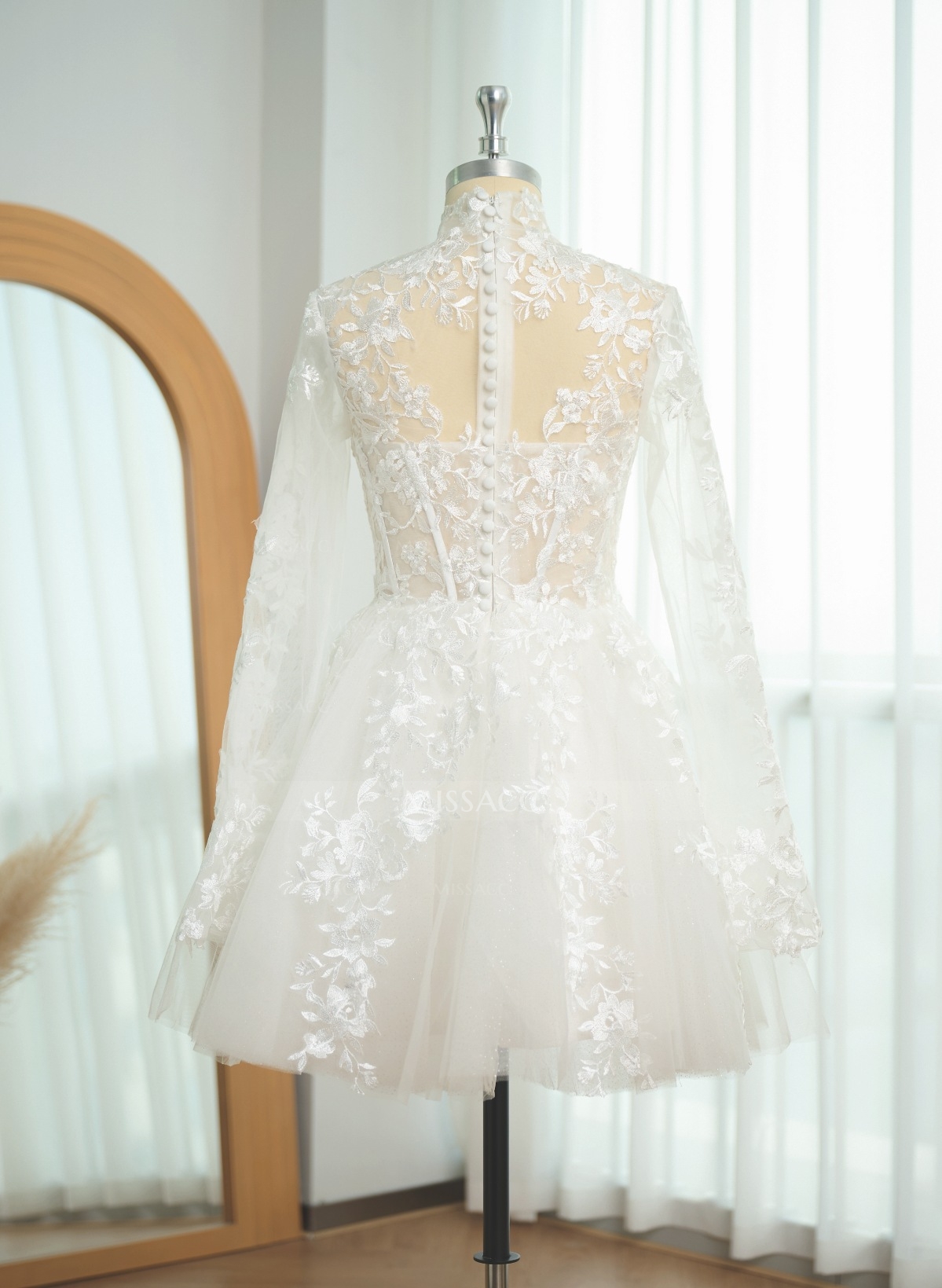 Dreamy Little White A-Line High Illusion Neck Long Sleeves Lace Wedding Dresses