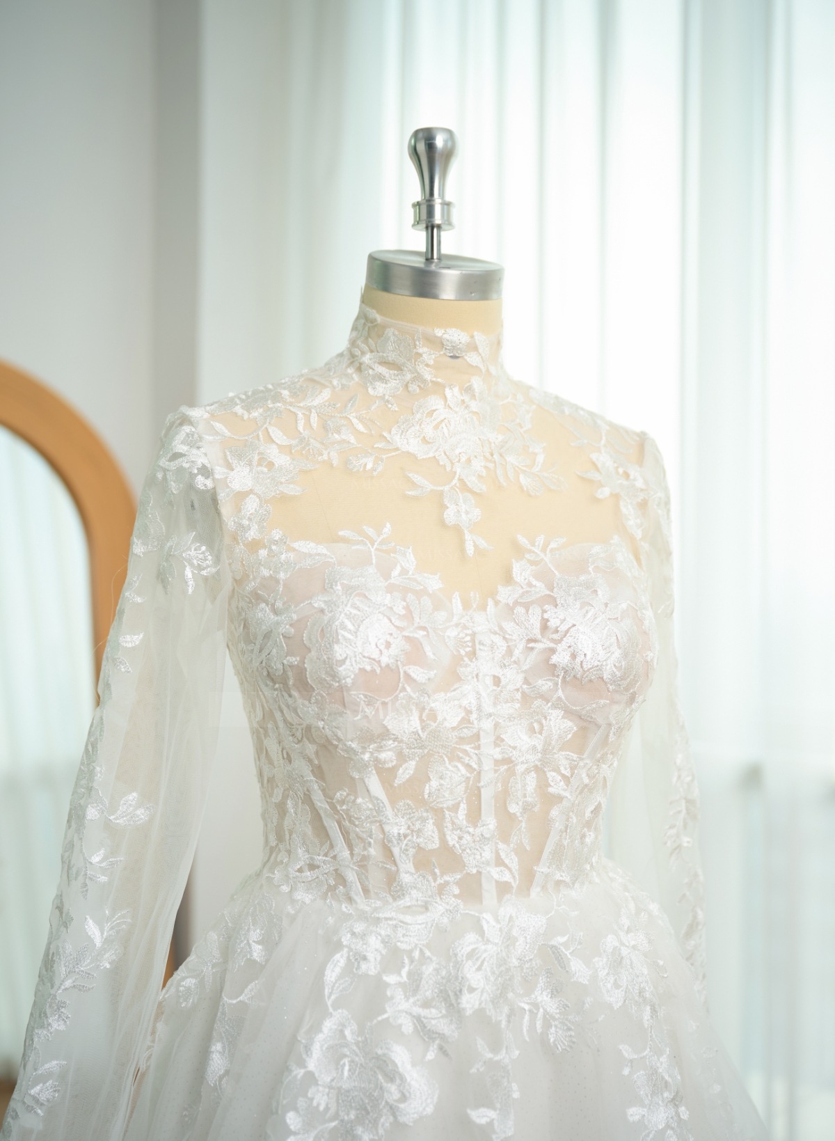 Dreamy Little White A-Line High Illusion Neck Long Sleeves Lace Wedding Dresses