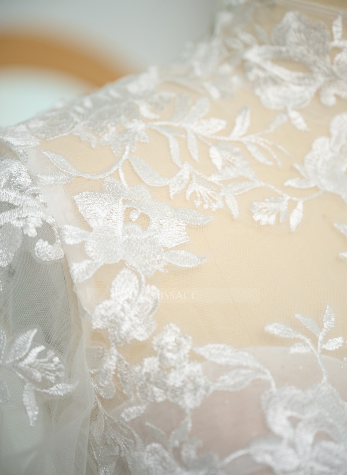 Dreamy Little White A-Line High Illusion Neck Long Sleeves Lace Wedding Dresses