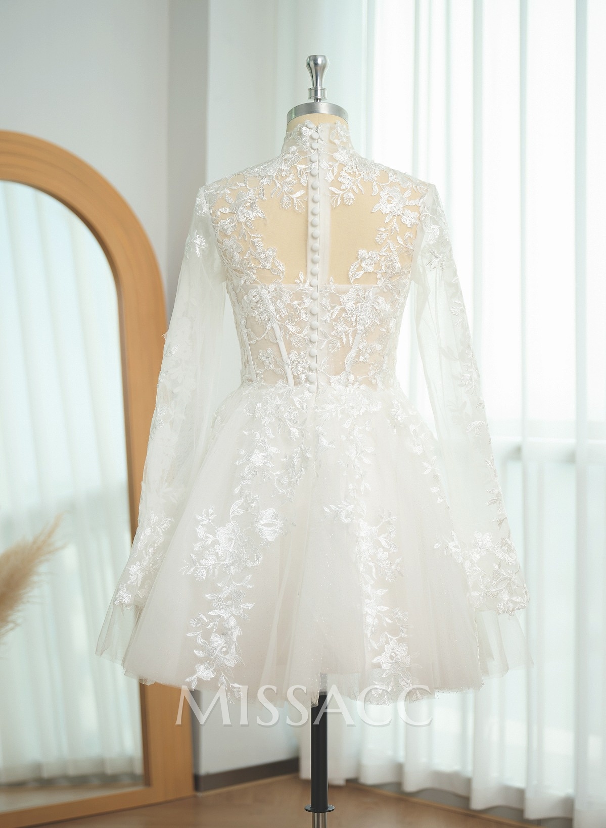 Dreamy Little White A-Line High Illusion Neck Long Sleeves Lace Wedding Dresses