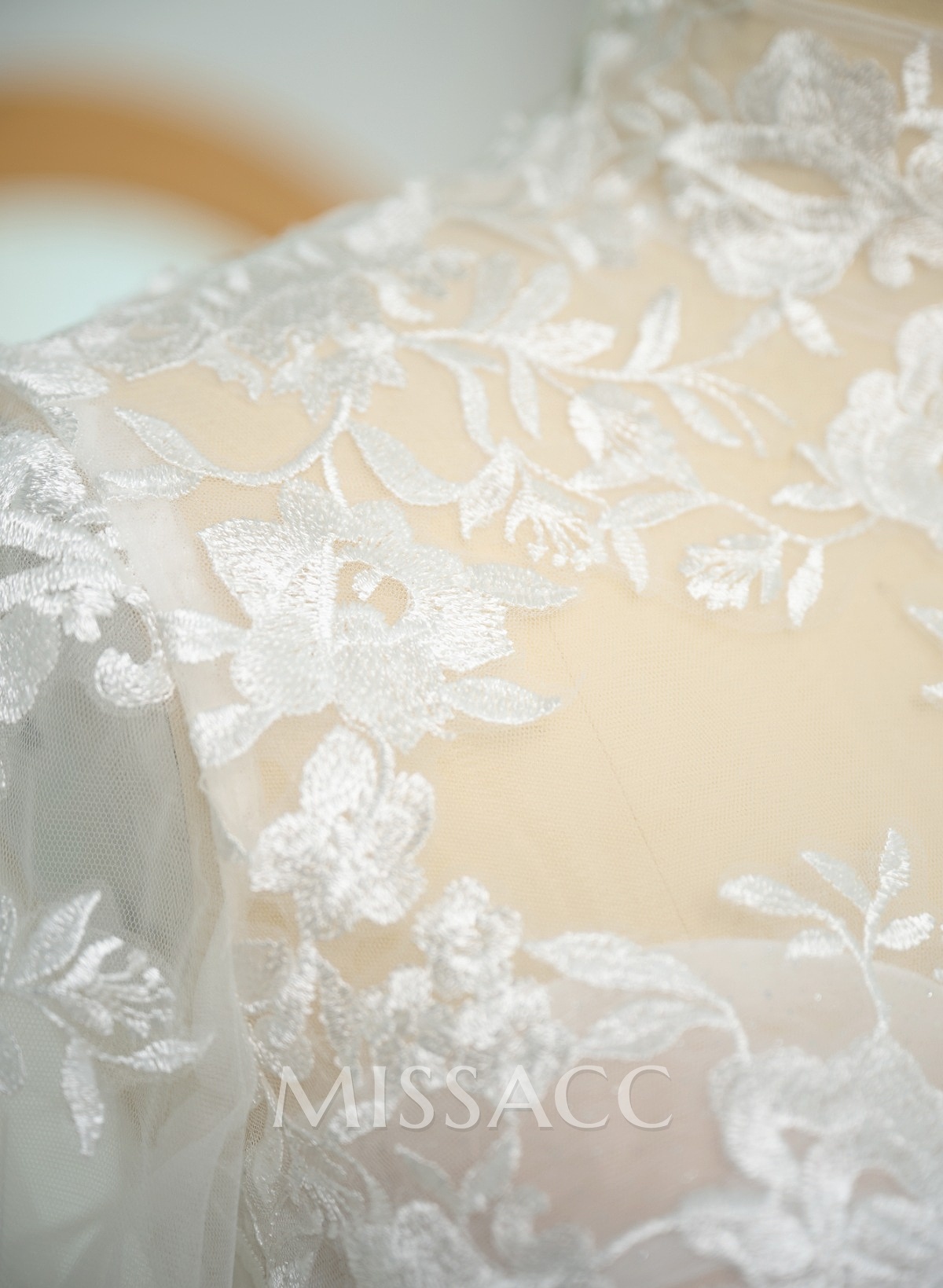 Dreamy Little White A-Line High Illusion Neck Long Sleeves Lace Wedding Dresses