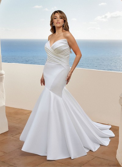 Elegant Trumpet/Mermaid Sweetheart Sleeveless Satin Wedding Dresses