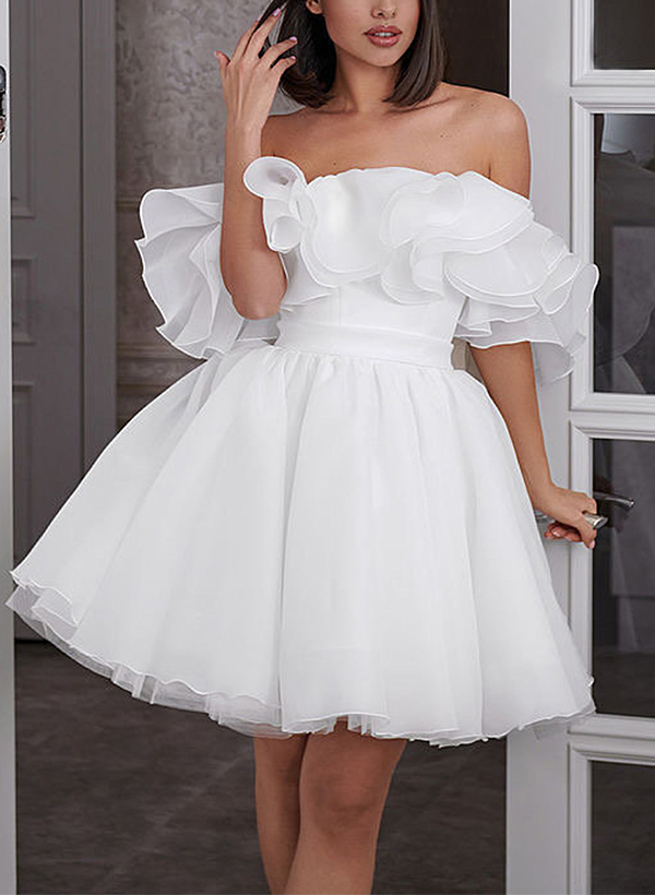 A-Line Off-The-Shoulder Sleeveless Short/Mini Organza Wedding Dresses