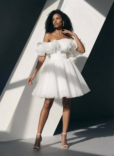 A-Line Off-The-Shoulder Sleeveless Short/Mini Organza Wedding Dresses