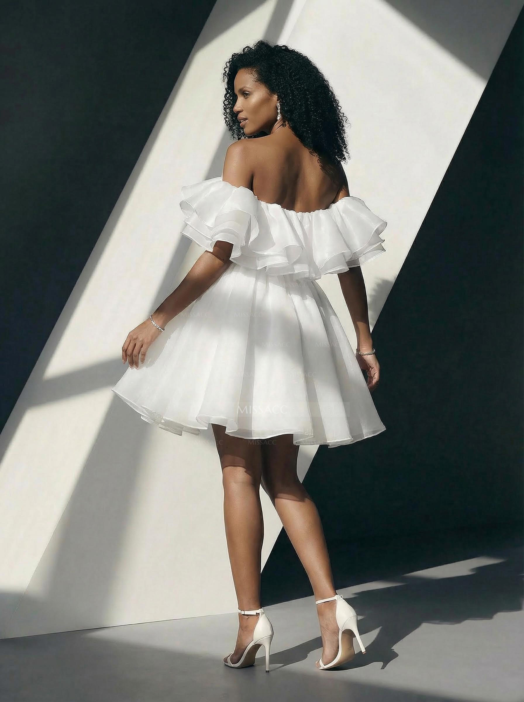 A-Line Off-The-Shoulder Sleeveless Short/Mini Organza Wedding Dresses