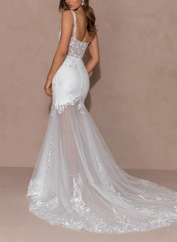 Trumpet/Mermaid Sweetheart Sleeveless Lace/Tulle Wedding Dresses