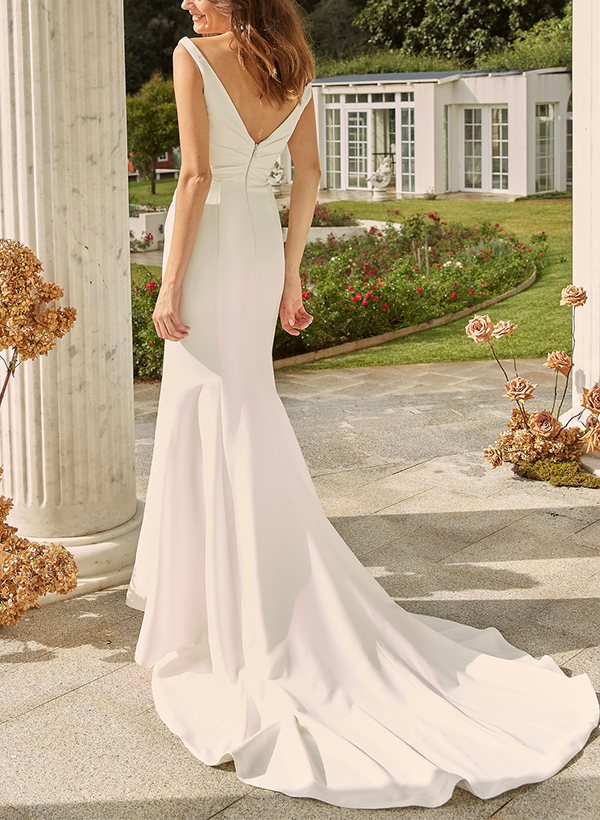 Sheath/Column V-Neck Sleeveless Wedding Dresses With Split Front