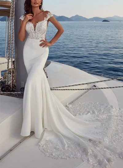 Trumpet/Mermaid Off-The-Shoulder Lace/Elastic Satin Wedding Dresses