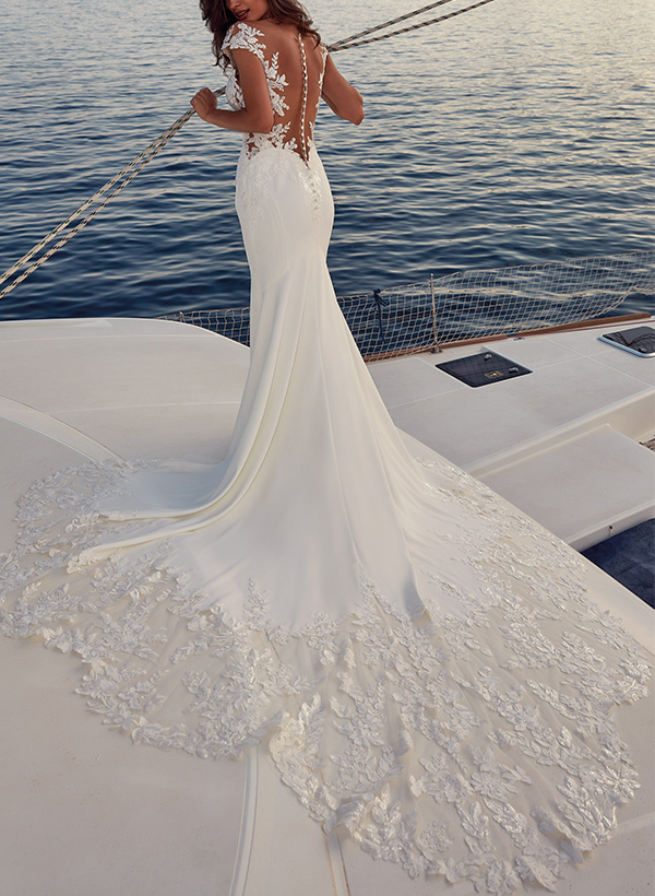 Trumpet/Mermaid Off-The-Shoulder Lace/Elastic Satin Wedding Dresses