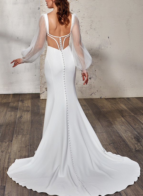 Elegant Trumpet/Mermaid V-Neck Long Sleeves Wedding Dresses