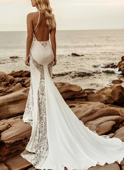 Boho/Beach Sleeveless Sweep Train Lace Wedding Dresses