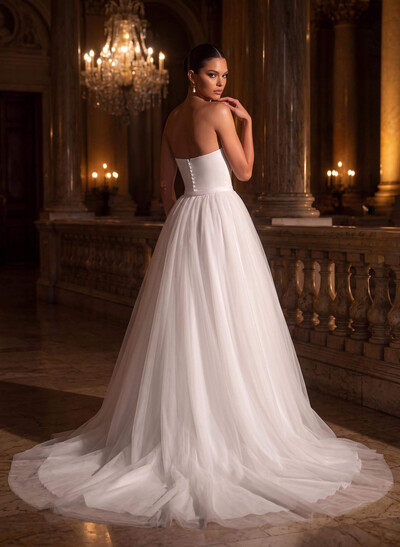 Jumpsuit/Pantsuit Strapless Sleeveless Sweep Train Wedding Dresses