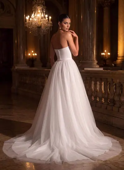 Jumpsuit/Pantsuit Strapless Sleeveless Sweep Train Wedding Dresses