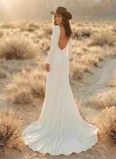 Elegant Trumpet/Mermaid Square Neckline Long Sleeves Wedding Dresses