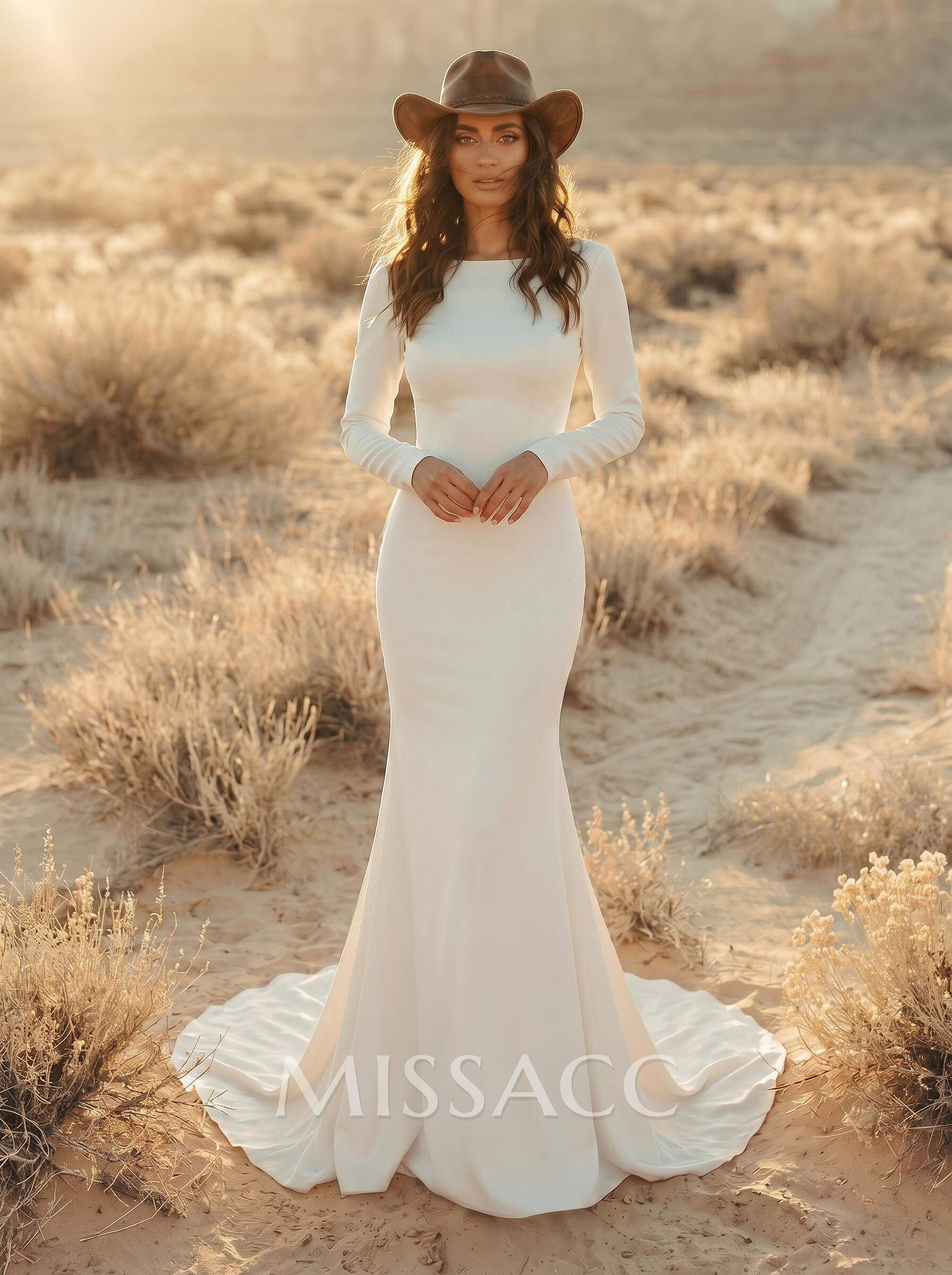 Elegant Trumpet/Mermaid Square Neckline Long Sleeves Wedding Dresses