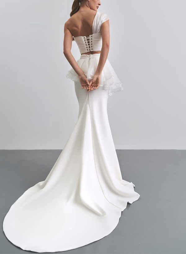 Trumpet/Mermaid One-Shoulder Tulle/Elastic Satin Wedding Dresses